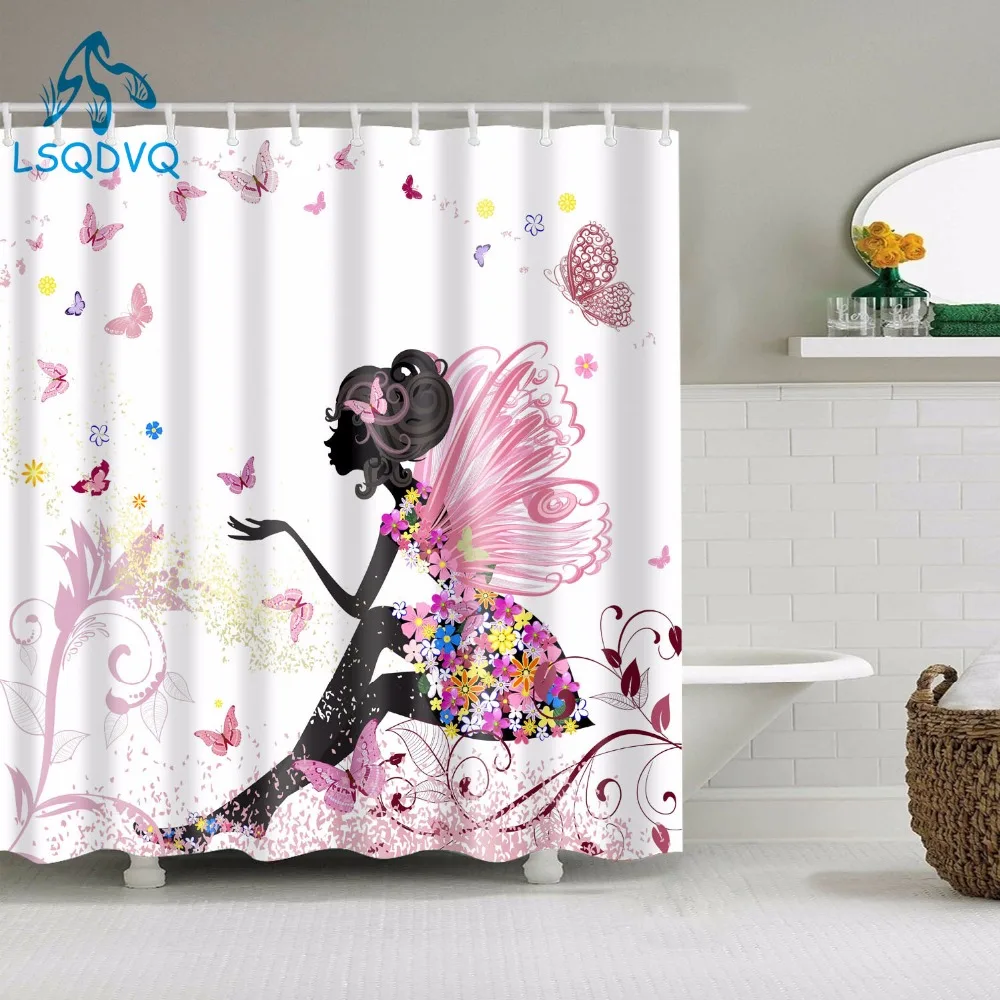 Цветочные занавески для душа портретная Женская водонепроницаемая занавеска