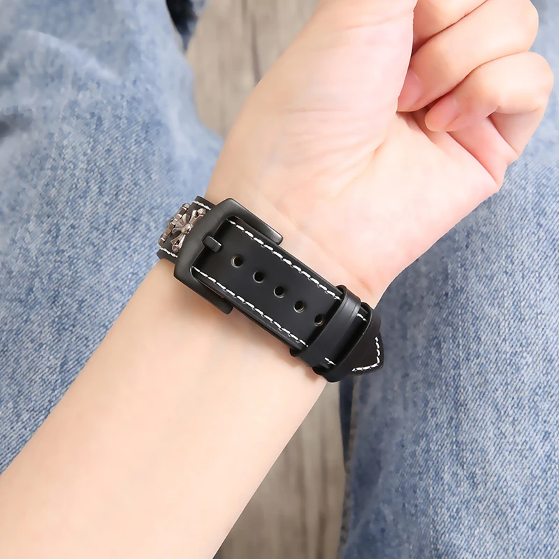

New Leather Strap for Apple Watch 6 5 4 SE 40mm 44mm Band Metal Vintage Leather Strap for Iwstch Series 3 2 1 38mm 42mm Band