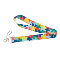 10pcslot j2920 cartoon autism jigsaw neck strap lanyard for keys id card gym mobile phone straps usb badge holder diy hang rope