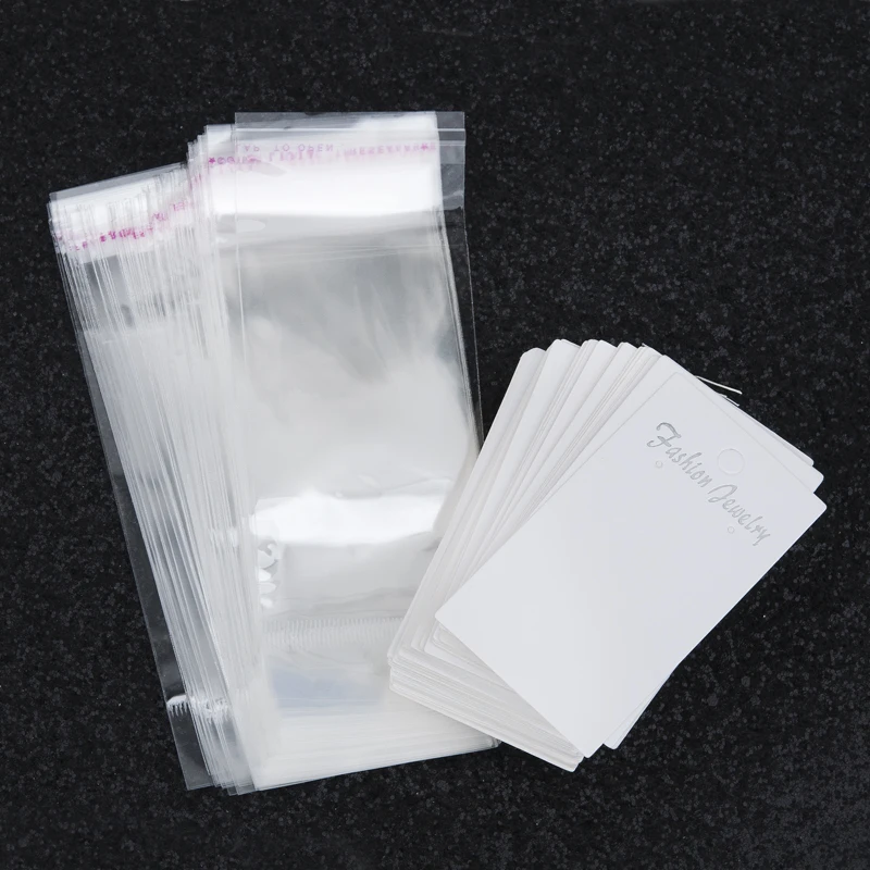 Пакеты DoreenBeads белые 100 Вт самоклеящиеся 88x50 мм карточки для демонстрации серег x 60