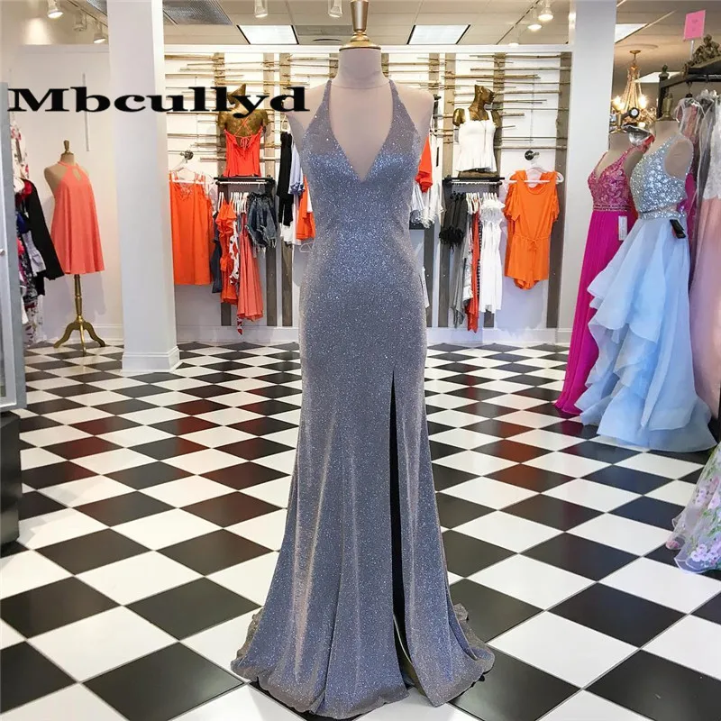 

Женское вечернее платье-русалка, Элегантное Длинное Платье с перекрестной спиной и V-образным вырезом, с высоким разрезом, для выпускного ве...