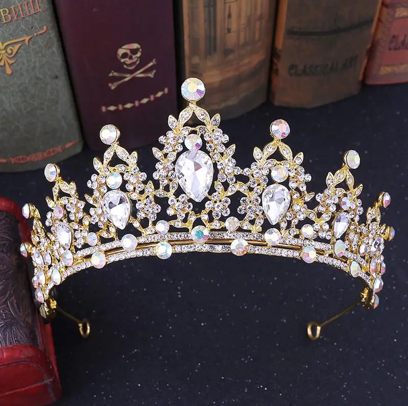 Gold AB Барочная тиара KMVEXO, черная тиара со стразами - Окраска металла: Gold AB