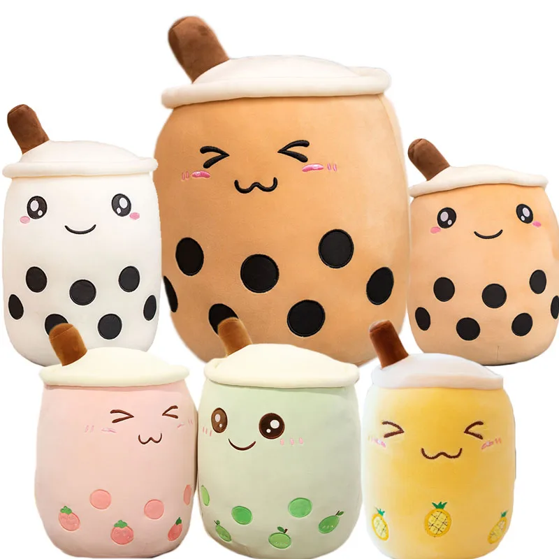 

cute cuddling cartoon fruit bubble tea cup shaped pillow with suction tubes real-life stuffed soft back cushion funny boba food
