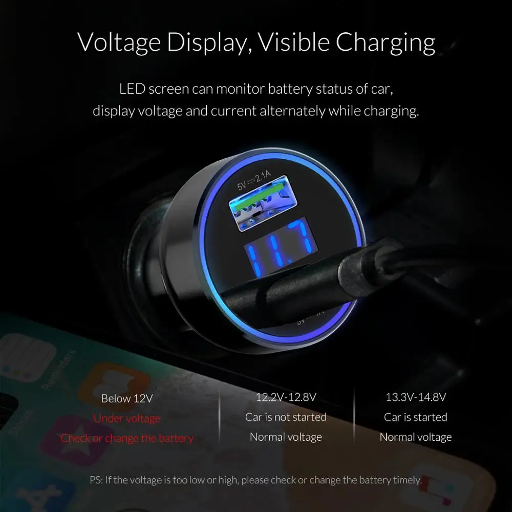 Умное автомобильное зарядное устройство ORICO с ЖК-экраном адаптер быстрой зарядки