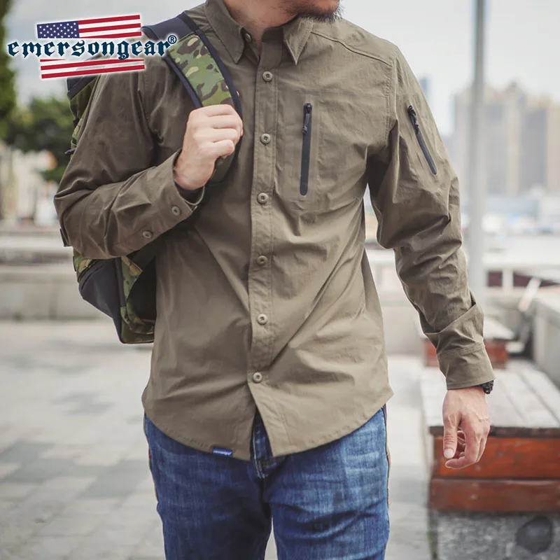 Emersongear Emerson синяя этикетка тактическая рубашка нейлон растягивается Tech рубашка открытый с длинными рукавами Туризм Спортивная рубашка
