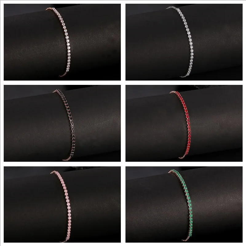 4 мм кубический цирконий теннисные браслеты для женщин розовое золото серебряный цвет браслет CZ Шарм