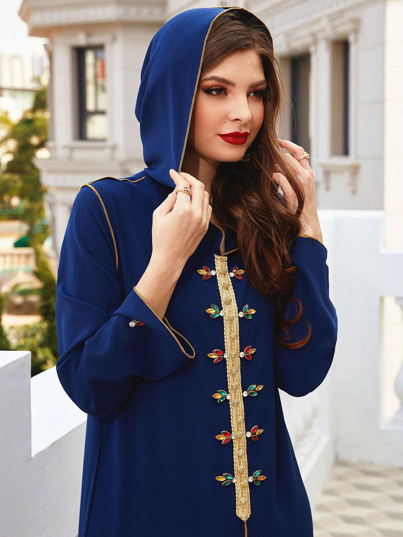 Халат с капюшоном и бриллиантами, абайя, мусульманский Дубай, турецкое женское модное вечернее платье, сверхдлинный стильный и элегантный к...