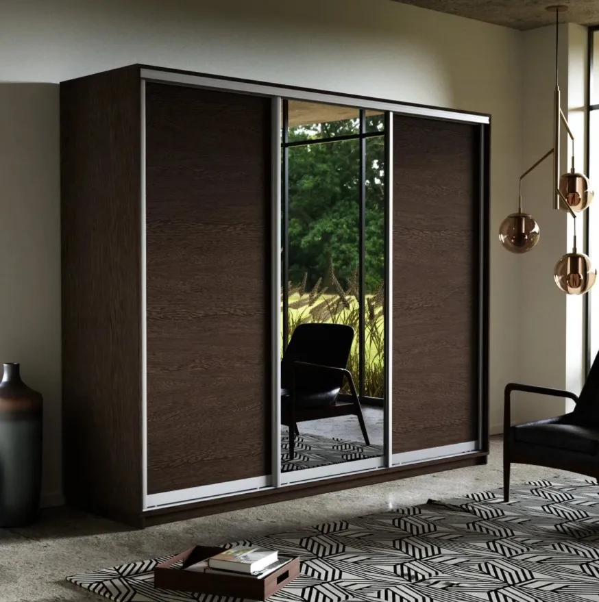 Раздвижной шкаф с широким шкафом и зеркалом 10 полок отсек для вешалки органайзер