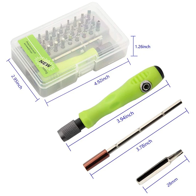 

Hot 32-In-1 Screwdriver Tool Set Screwdriver Set Repair Tool Kit, Replaceable Drill Bit, Drill Bit Set (Green)