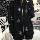 Стразы уличная одежда с длинным рукавом черная толстовка на молнии Y2k хип-хоп джоггеры Свитшот корейская мода панк спортивное пальто пуловер