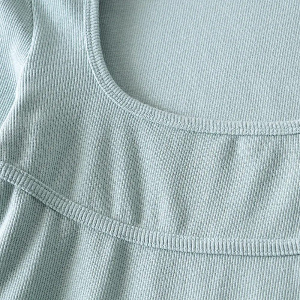 

2021 New Spring Summer Women Solid Knitting Tshirt Square Collar Long Sleeve Top For Women With Wholesale Price