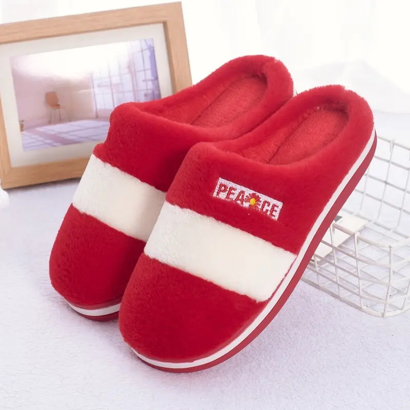 

Dropshipping Women Indoor Slippers Warm Plush Anti Slip Lovers Home Slides Winter Shoes Woman Men House Floor Cotton Slippers