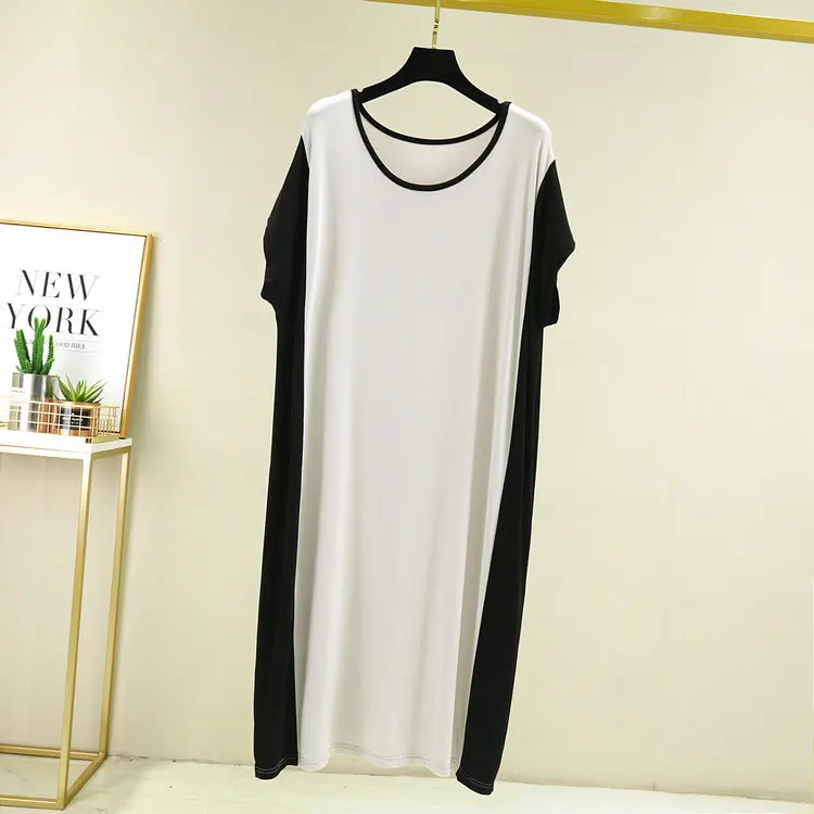 

Short Sleeve Contrast Stitching Dress Female Modal Bottoming Shirt Nightdress Summer Large Size Thin Sleepwear Nightgowns Women