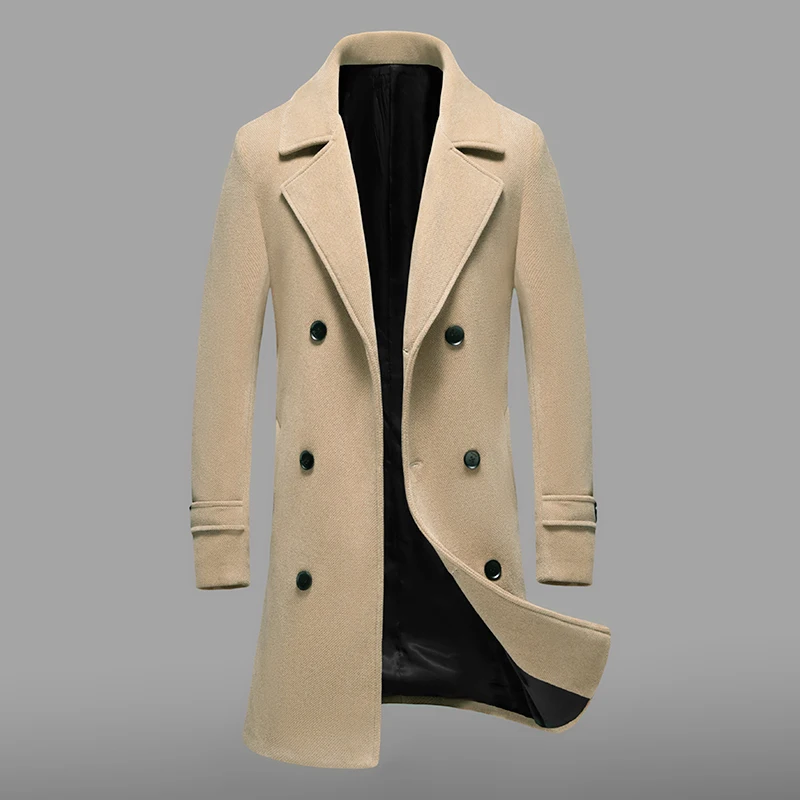 

Мужская одежда шерстяное пальто средней длины мужское утепленное пальто из шерсти Осень-зима 2021 модное двубортное длинное пальто