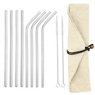 Изогнутые стыковые трубочки 215*12 мм из нержавеющей стали многоразовые металлические трубочки для питья 304, комплекты для хранения с мешочком, баром, аксессуарами Вечерние