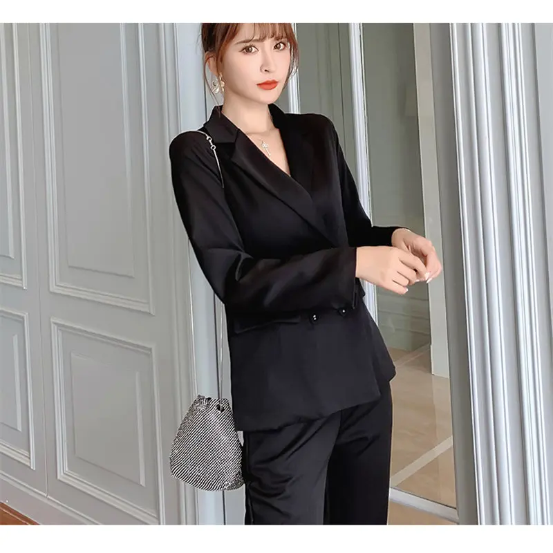 

HziriP Retro Elegant Office Lady Chic 2019 Autumn Women All Match OL Blazer+Vintage Ankle-Length Trouser Suits 2 Piece Sets