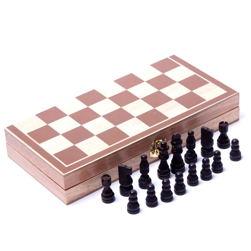 

International Chess Folding Wooden Chess Set Portable Travel Wooden Board Games Chess Set for Kids and Adults W0YB