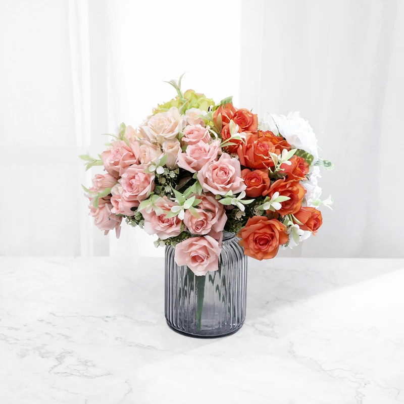 Искусственные цветы 1 букет роз из шелка Поддельные цветочные композиции