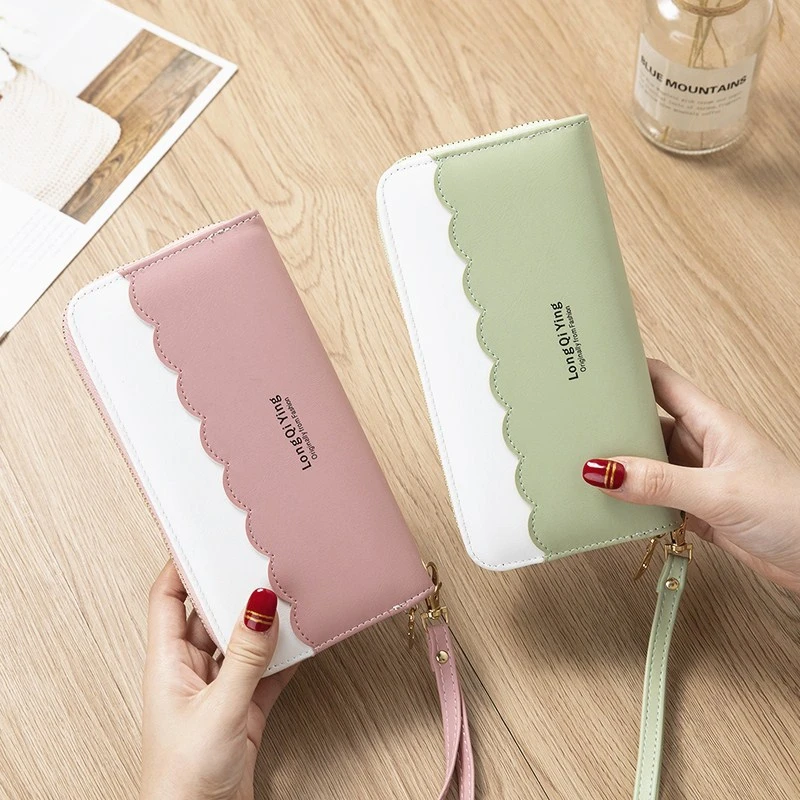 

Women's Long Stitching Color Wallet Female Wristband Pu Leather Zipper Coin Purses Ladies Multi-card Fashion Clutch Phone Bag