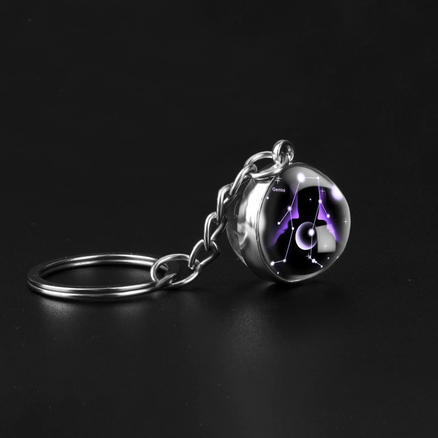 Двухсторонний стеклянный шар 12 знаков зодиака брелок Металлический держатель