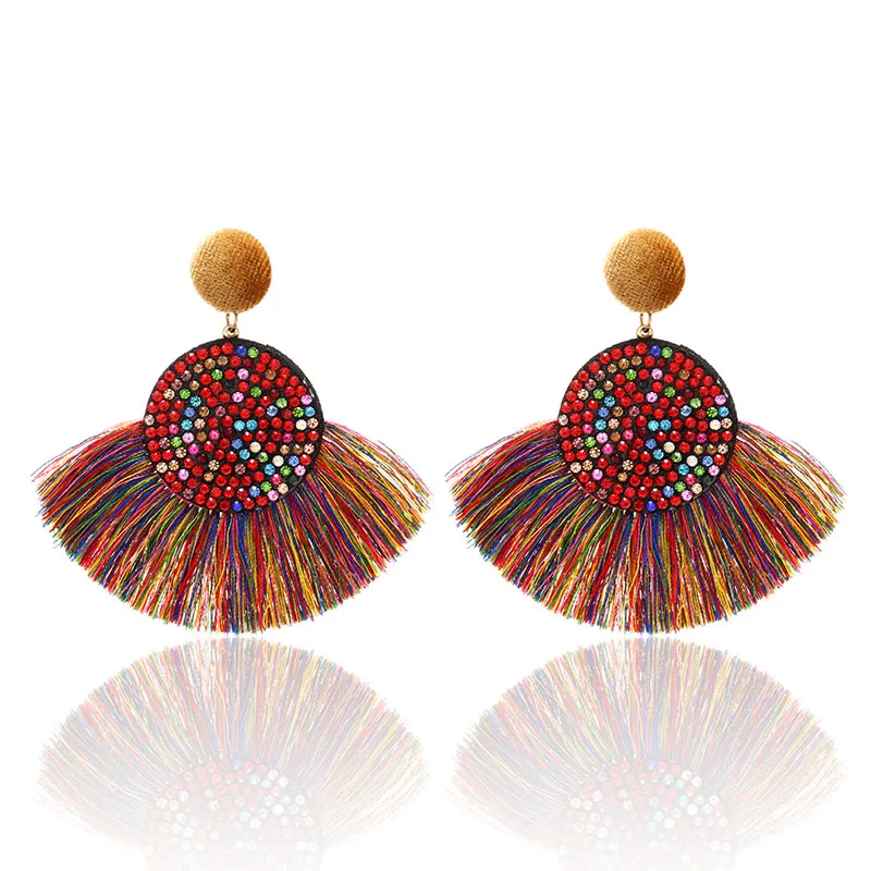 2019 корейские народные круглые Винтажные серьги массивные Серьги-кисточки с