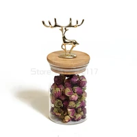 european simply tea caddies golden deer decorative glass spices pot storage candy jar with wood cover tea caddy grains cans