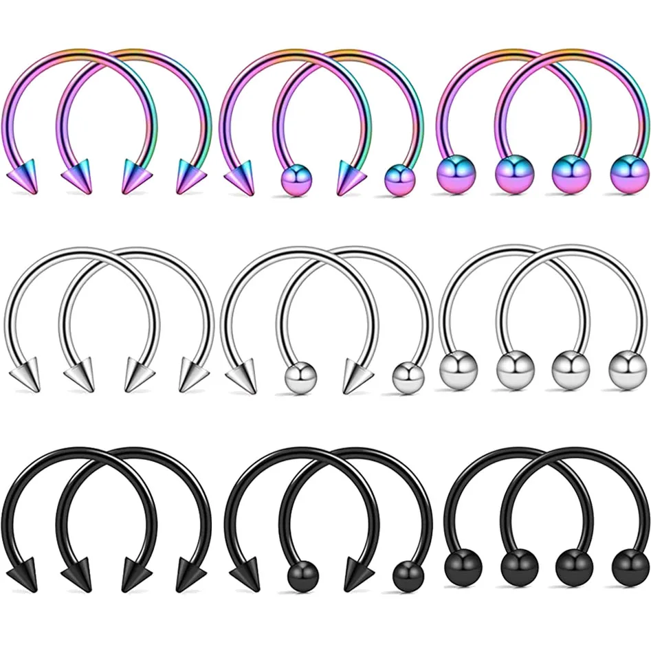 

Punk Surgical Stainless Steel Nose Ring Horseshoe Hoop Earrings Cartilage Clip Lip Ring Hook Body Piercing Jewelry Nose Rings