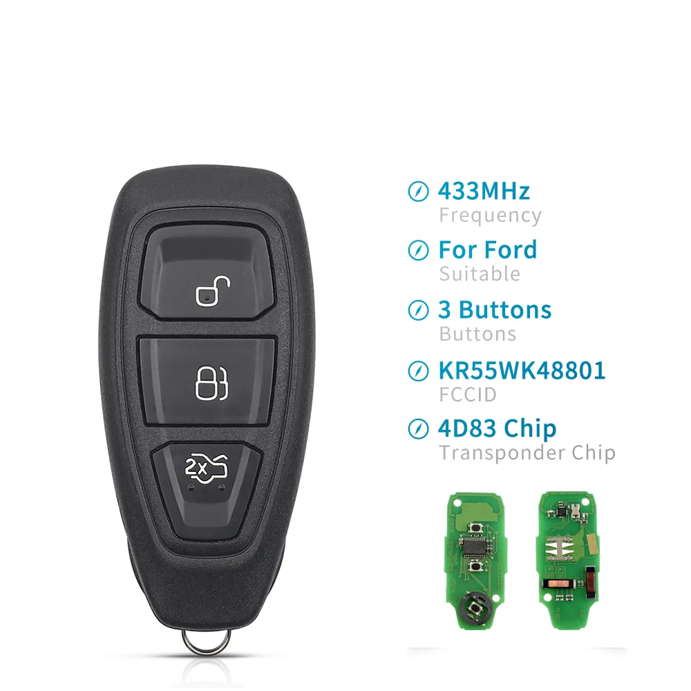 3 кнопки автомобиля Keyless Go Smart Remote Key 433 МГц для Ford Mondeo MK4 MK5 Focus Fiesta Kuga C-Max