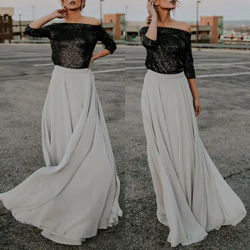 Юбка макси женская шифоновая с завышенной талией Повседневная пляжная длинная