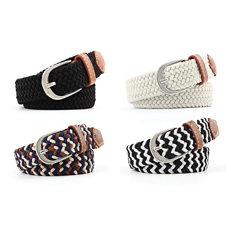 Унисекс Холст эластичный пояс для мужчин и женщин новый тканый кожаный пряжкой