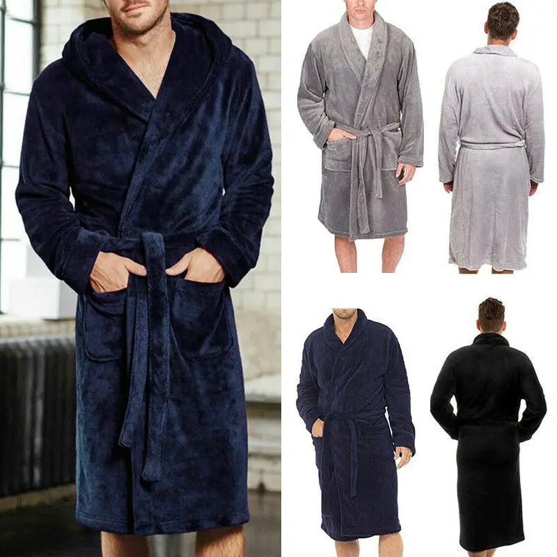 

2020 Men's Bathrobe Winter Lengthened Fleece Plush Shawl Collar Sashes Sleepwear Spa Gown Kimono Pajamas Long Sleeve Robe M-2XL