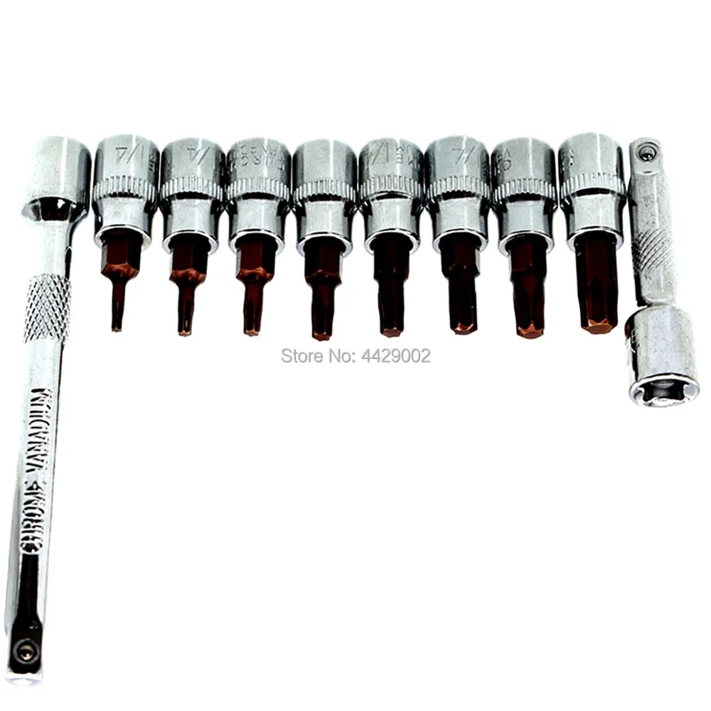 

8pcs 1/4" Drive Torx Star Socket Bit Set Sockets Wrench Bits Screwdriver Bit + 2" 4" Socket Bar Extension Set 1/4 inch Drive
