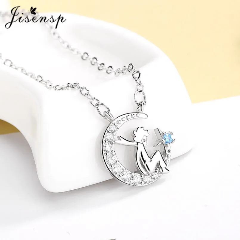 

Jisensp 2019 New Arrival Lovely Angel Pendant Necklace for Women Korean Style Delicate Crystal Moon Star Choker Necklace bijoux