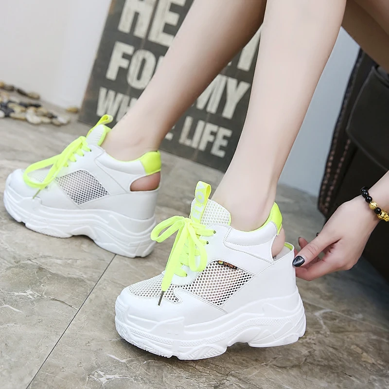 Женские кроссовки на платформе 12 см сетчатые дышащие для увеличения роста