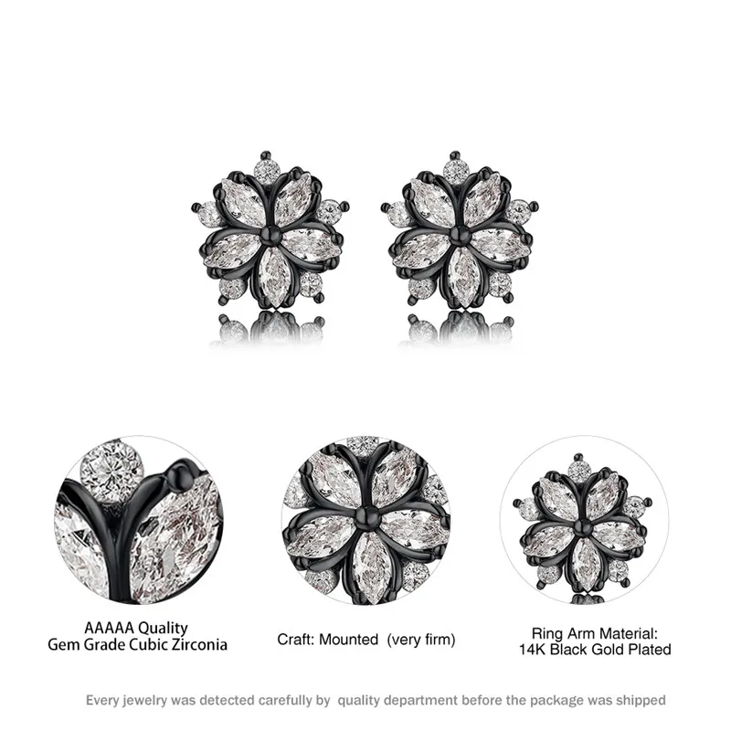 

Cute Female White Crystal Small Earring Charm 14KT Black Gold Wedding Earrings For Women Punk Flower Zircon Stud Earrings