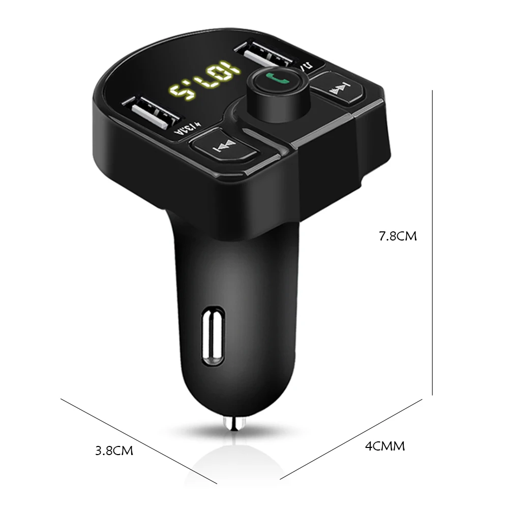 

Car FM Transmitter Bluetooth Handsfree U Disk TF MP3 Player 3.1A+1A USB Charger Multi-functional Car Vehicle Supplies