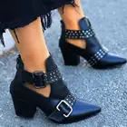 Женские ботильоны сапоги на высоком каблуке; Сандалии с заклепками; Новая модная обувь с пряжкой Большой размер 34-43, женские туфли De Mujer 2021
