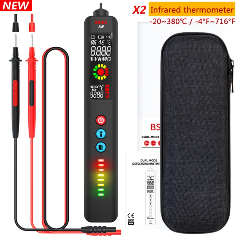 

BSIDE X1/X2 Voltage Detector Tester Smart Multimeter Non-contact Infrared Thermometer EBTN Display Live wire Test pencil Meter