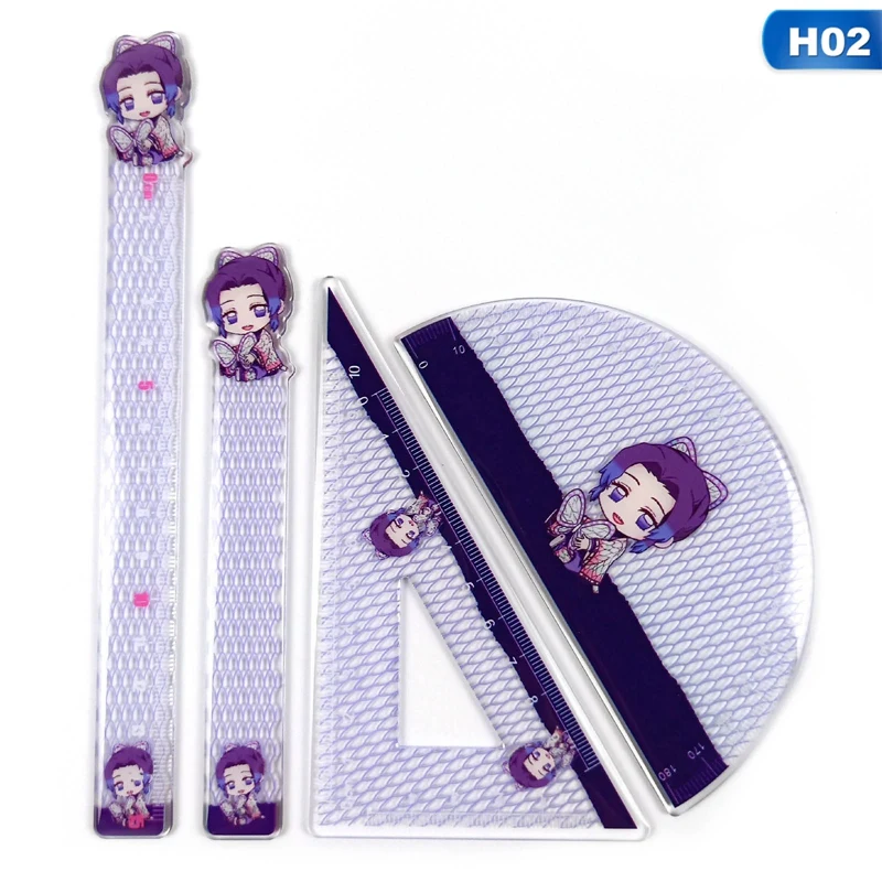 

4Pcs/Set Anime Demon Slayer: Kimetsu No Yaiba Cosplay Ruler Set Measuring Scale Students Cartoon Measure Ruler School Supplies