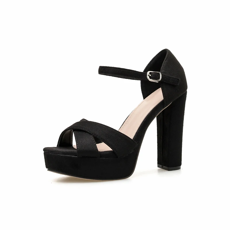 

NIUFUNI 2020 New Peep Toe Black Women's Sandals Plus Size 35-42 Platform Buckle High Heels Shoes For Women Sandales femme