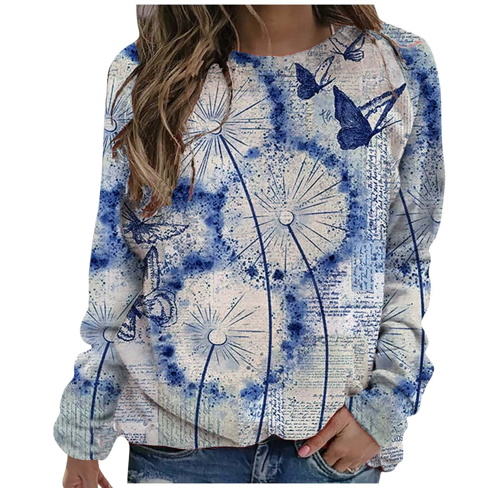Fashion Hoodie Women Sweetshirts Hooded Sweatshirt O-neck Flower Butterfly Printed Long Sleeves T-shirt Sweater Tops Blusas Y2k