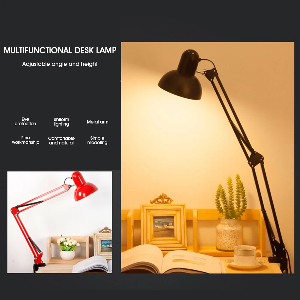 LED Desk Lamp Metal Swing Arm Spring Loaded Adjustable Joints Architect Task with C-Clamp E27 Bulb(Not Included) | Освещение
