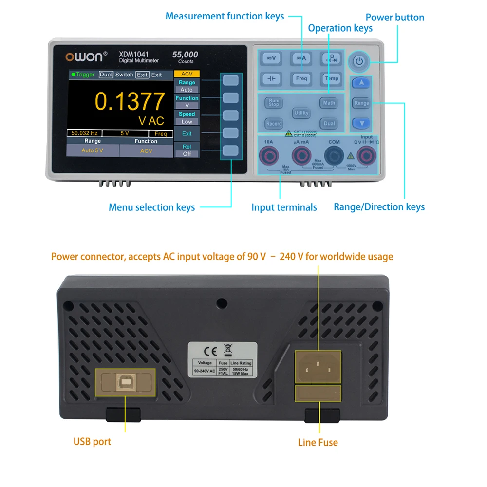 Цифровой мультиметр OWON XDM1041 USB 55000 отсчетов настольный с ЖК-экраном 3 5 дюйма -