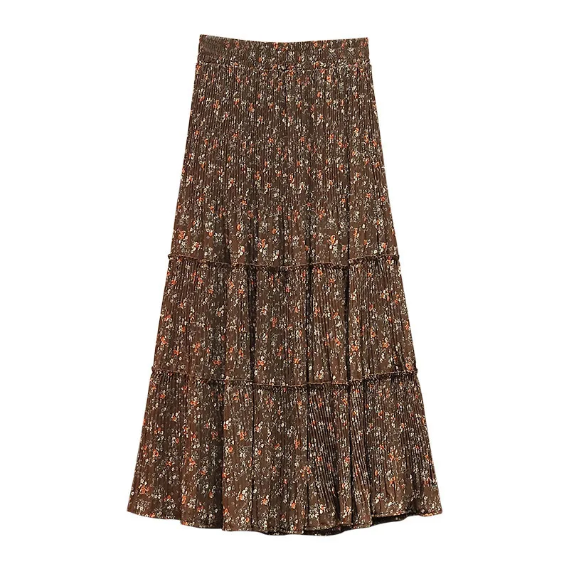 

Новинка Женская одежда весна-осень 2022 тонкие плиссированные юбки средней длины с высокой талией и цветочным принтом 105C