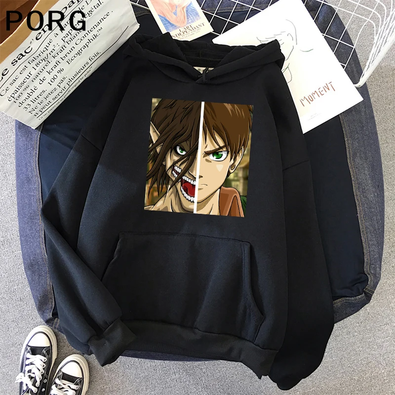 

Winter Eren Yeager Hoodie Kawaii Korean Pullover Attack on Titan Sweatshirt Cartoon Print Anime Aesthetic Hoodie Streetwear