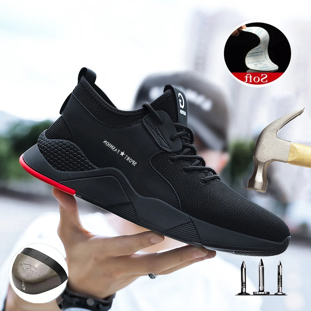 

2021 new work shoes men's light sneakers Safety comfortable large size anti-smashing steal toe casual non-slip puncture shoe