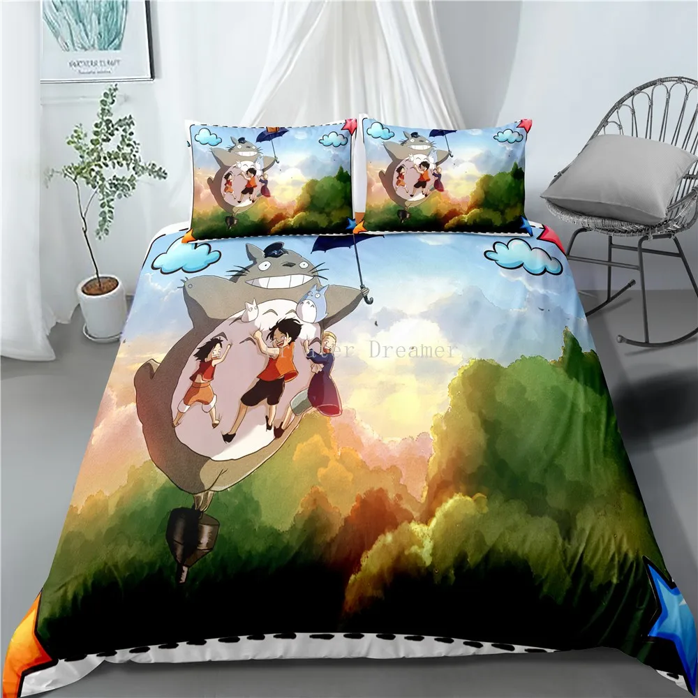 

Home Textile Cartoon Anime Totoro Bedding Set Bed Linens 2/3pcs Comforter Bedding Sets Cute Duvet Cover Bed Pillowcase King Si