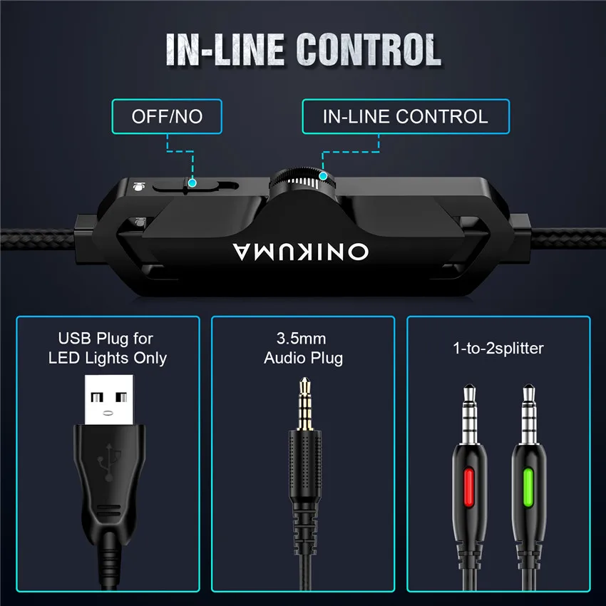 

ONIKUMA X11 Wired Gaming Headset PS4 Stereo Headphones RGB Lights with Mic for PC Laptop/Xbox One Gamers Earphone