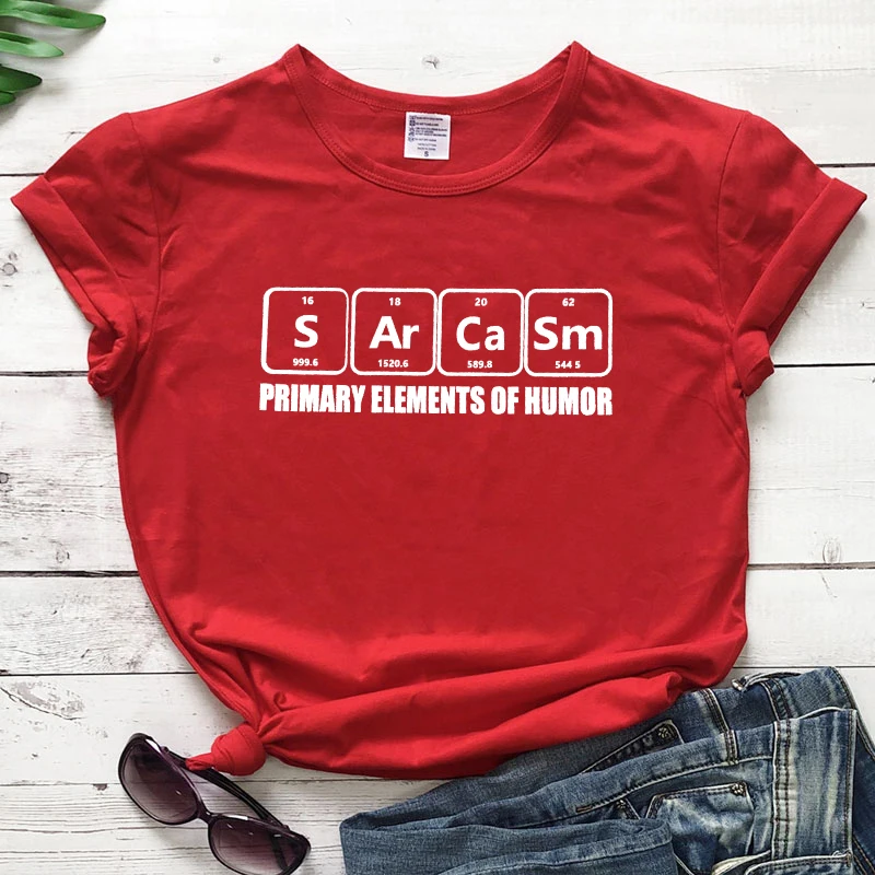 red-white text Sarcasm Primary Ele Мужская футболка ts Of Humor Повседневная летняя футболка с круглым вырезом и принтом в виде стола мужские футболки Женская графическая забавная футболка - Цвет: red-white text