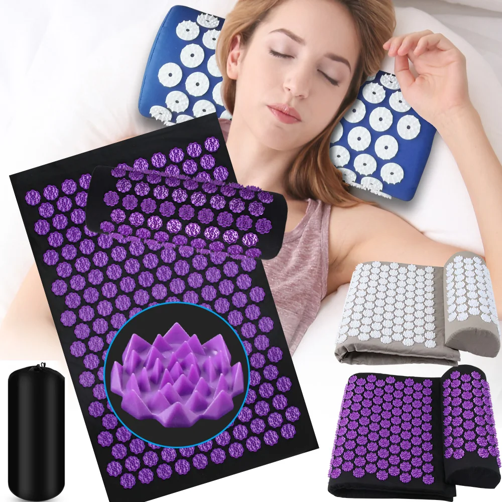 

Pranamat Eco Lotus Acupressure Yoga Cushion Massage Pillow Set Kuznetsov's Applicator Relieve Back Pain Foot Massager Shakti Mat